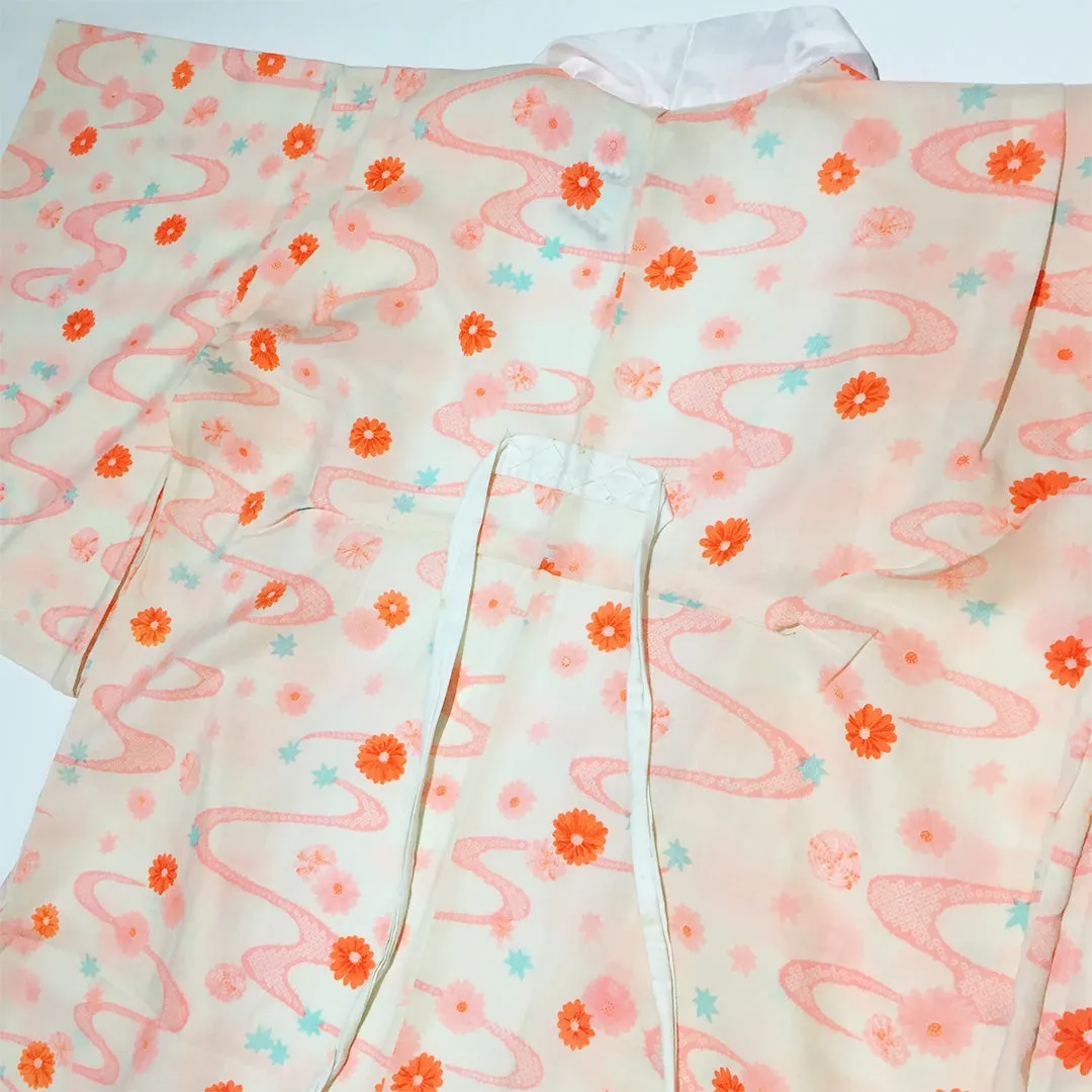 Vintage Floral Pattern Orange Nagajuban