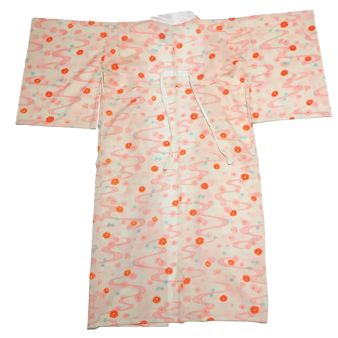 Vintage Floral Pattern Orange Nagajuban
