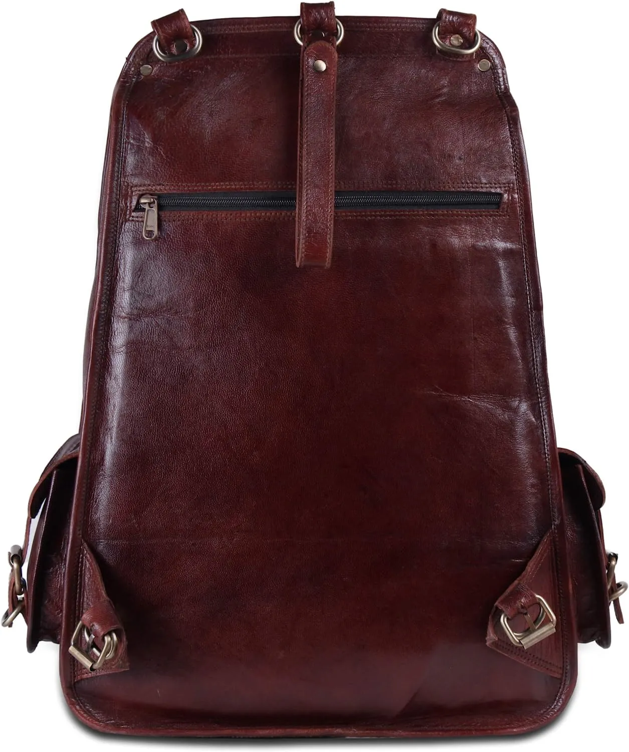 Vintage Full Grain Wine Red Leather Casual Backpack