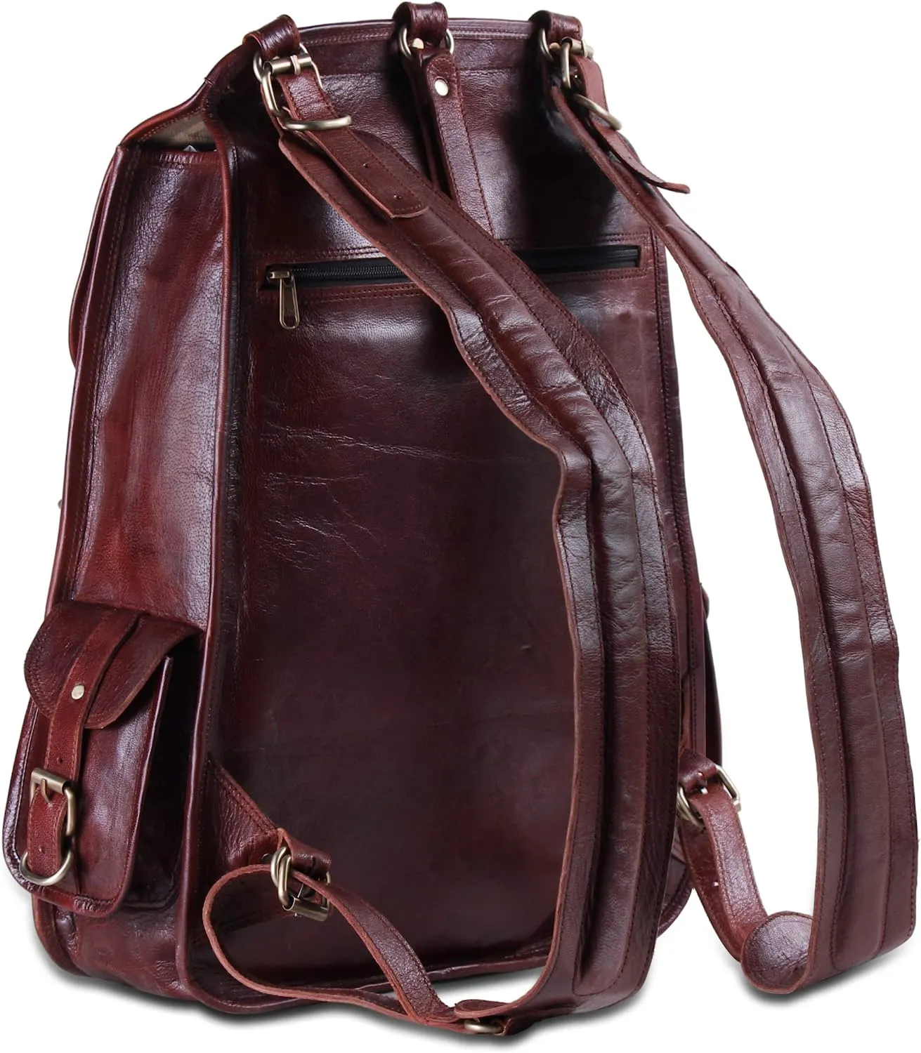 Vintage Full Grain Wine Red Leather Casual Backpack