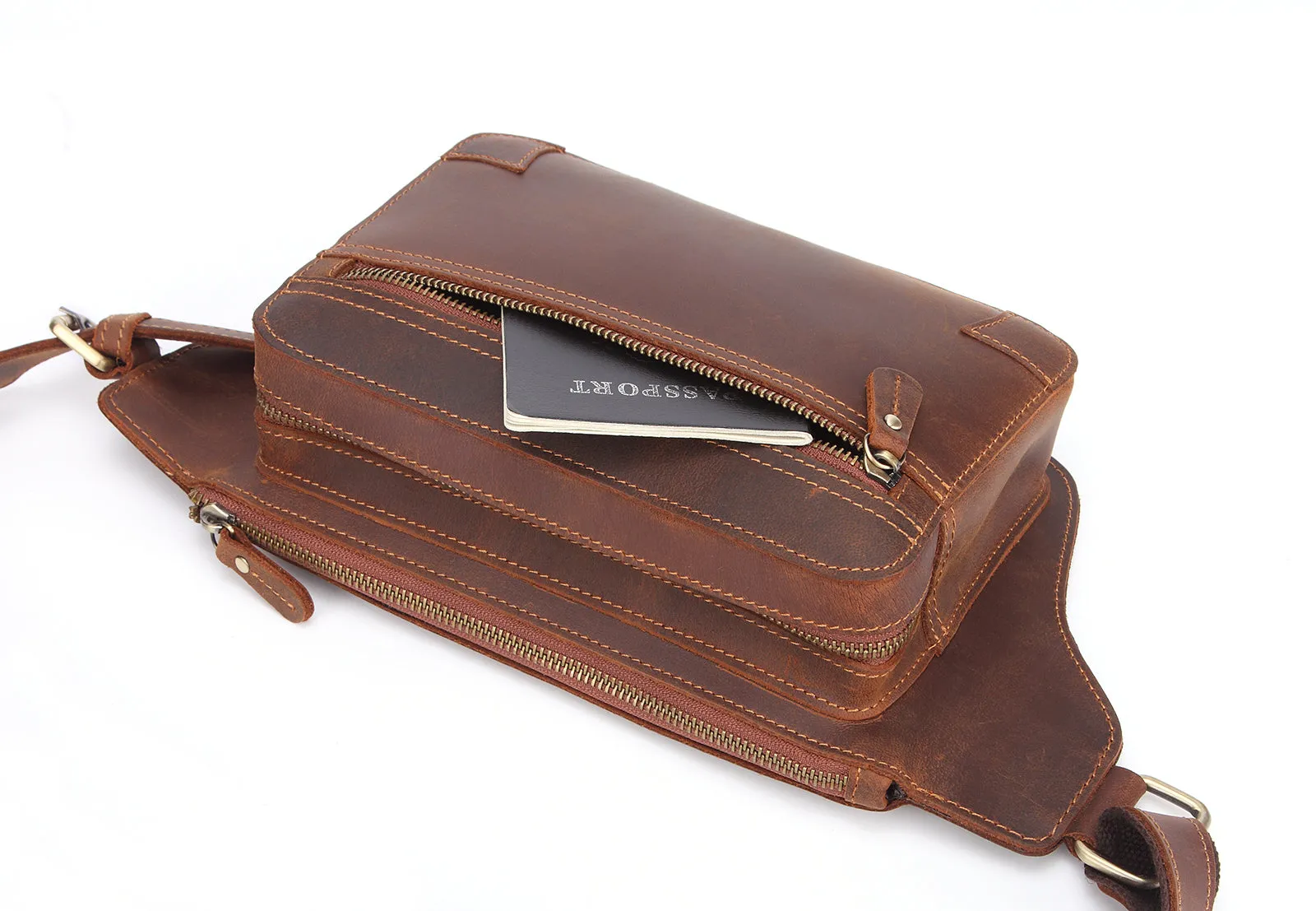 Vintage Handmade Full Grain Leather Waist Bag #M8170