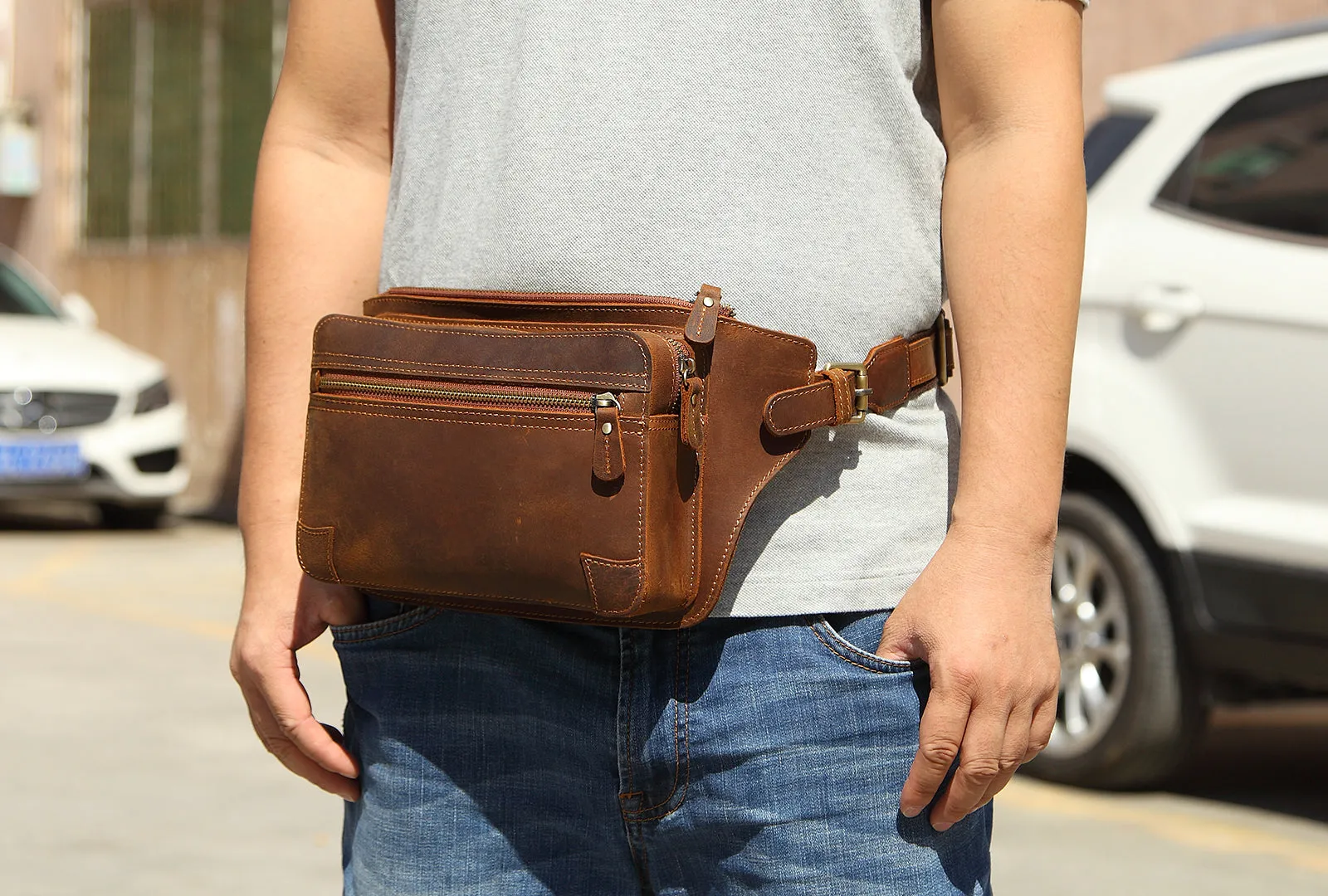 Vintage Handmade Full Grain Leather Waist Bag #M8170