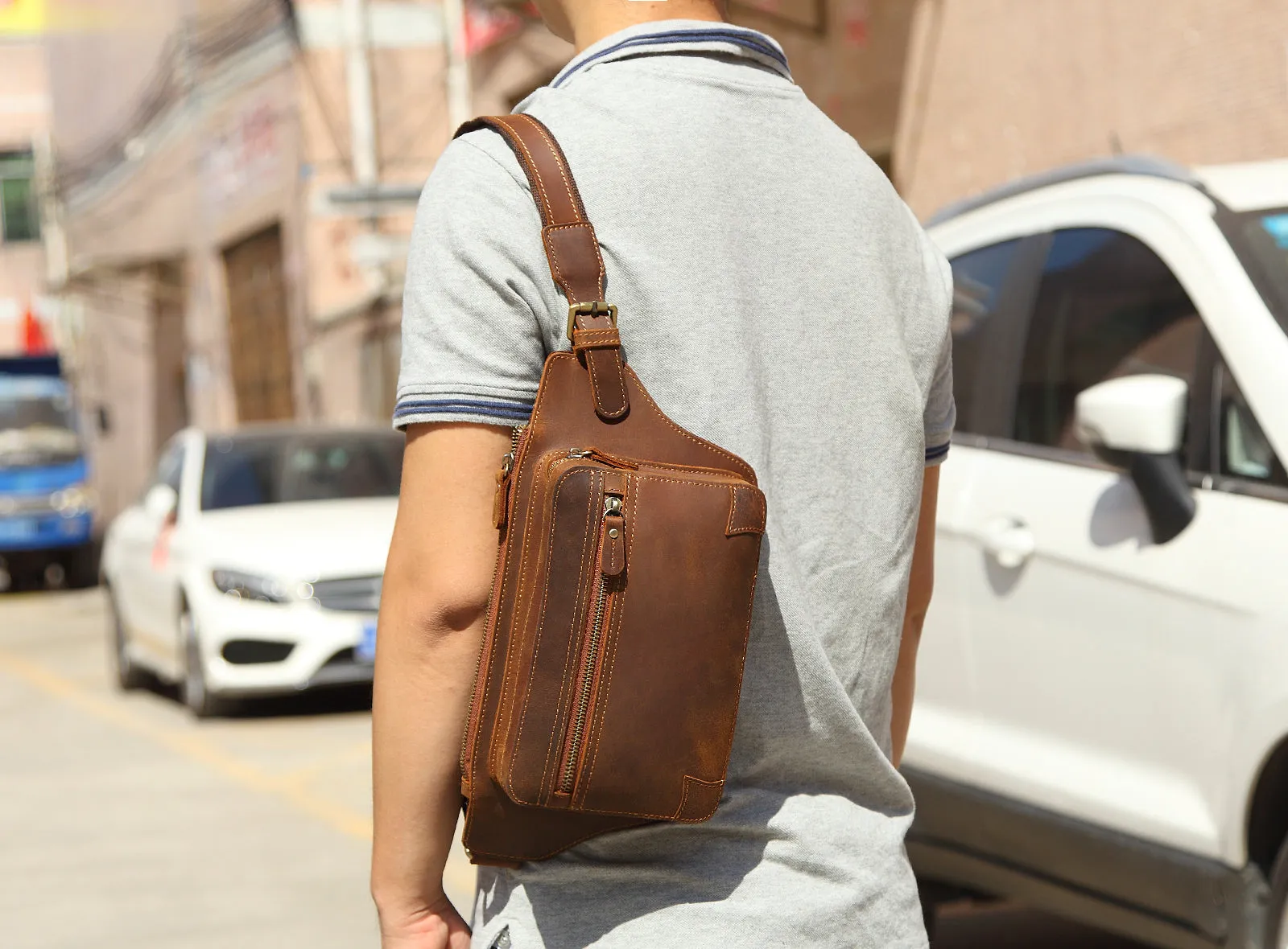 Vintage Handmade Full Grain Leather Waist Bag #M8170