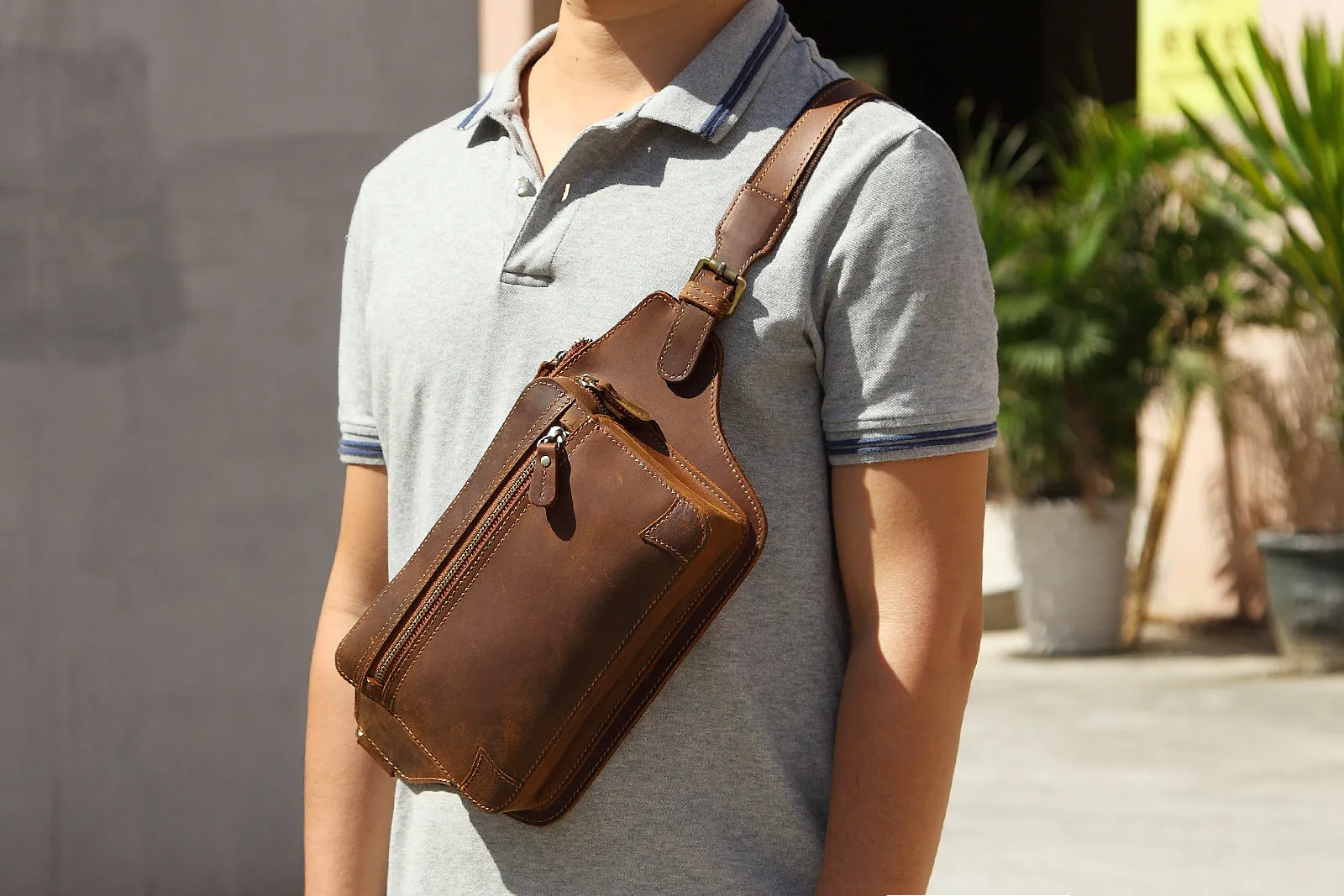 Vintage Handmade Full Grain Leather Waist Bag #M8170