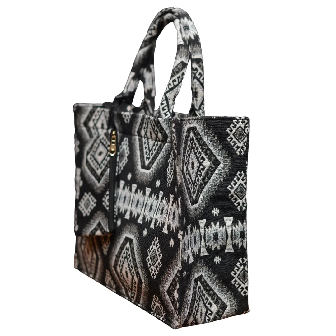 Vintage Jacquard Tote Bag With Utility Pouch