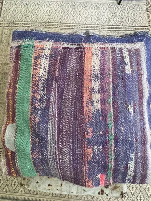 Vintage Kantha Cushion - Stripe Green 2