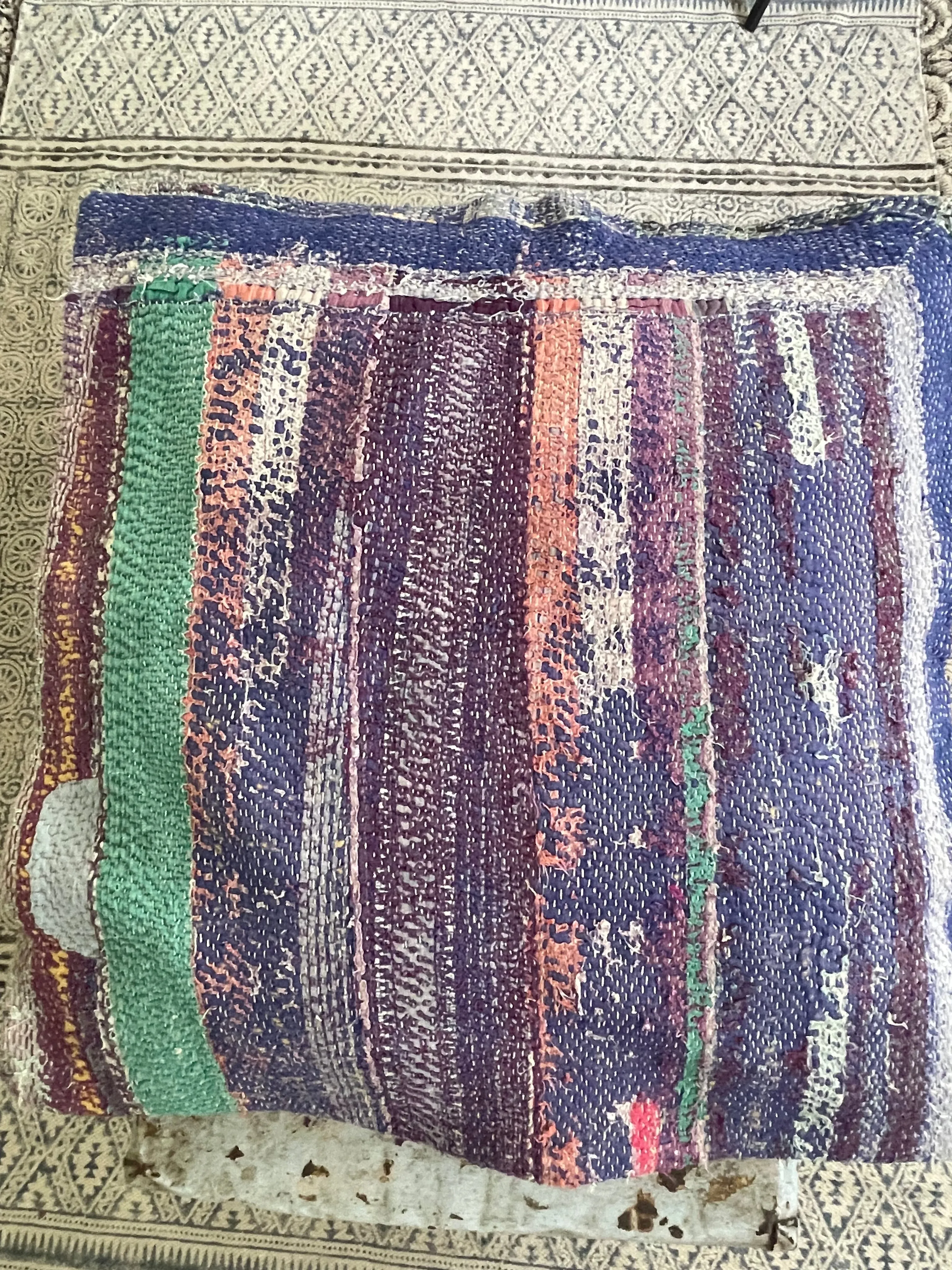 Vintage Kantha Cushion - Stripe Green 2