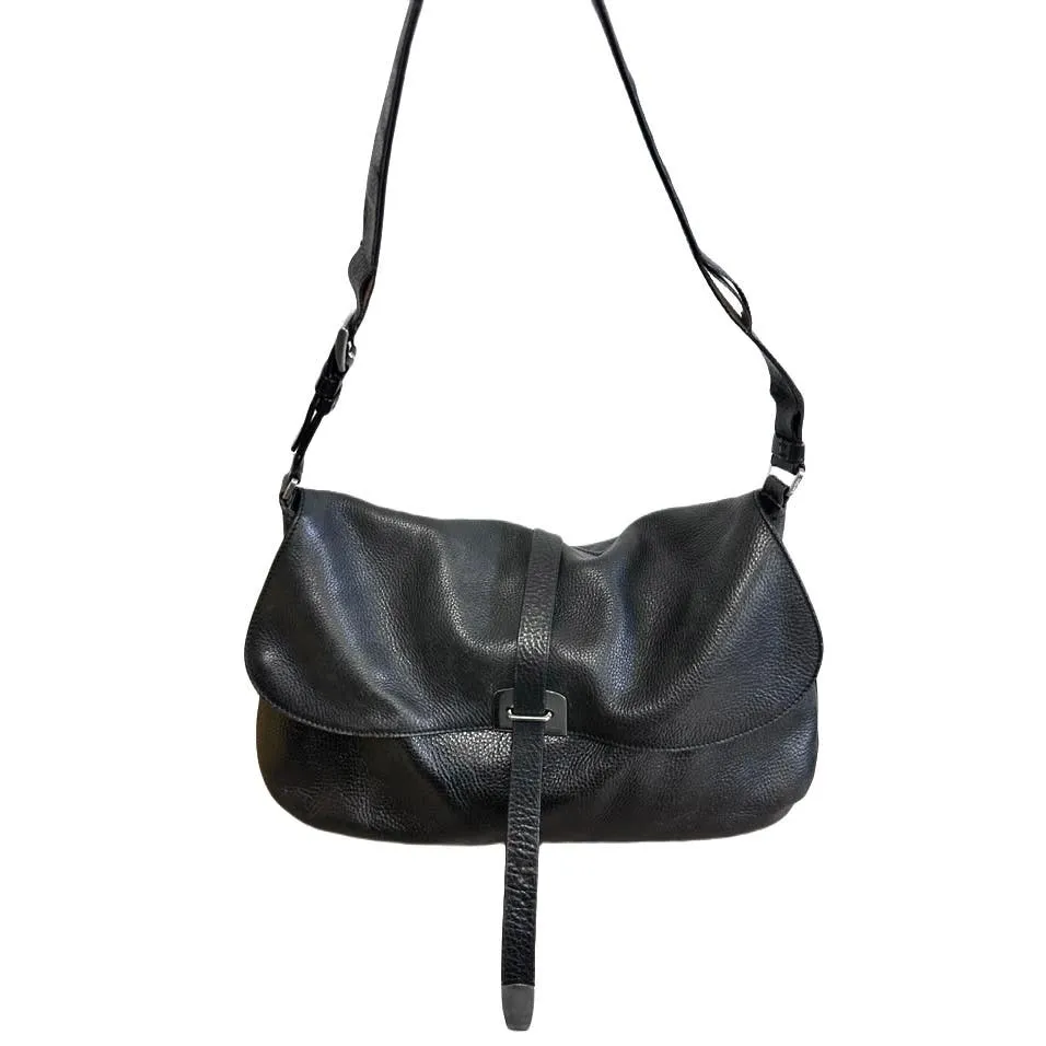 Vintage Prada Leather Shoulder Flap Messenger  Bag Large 2001 W/Authenticity card