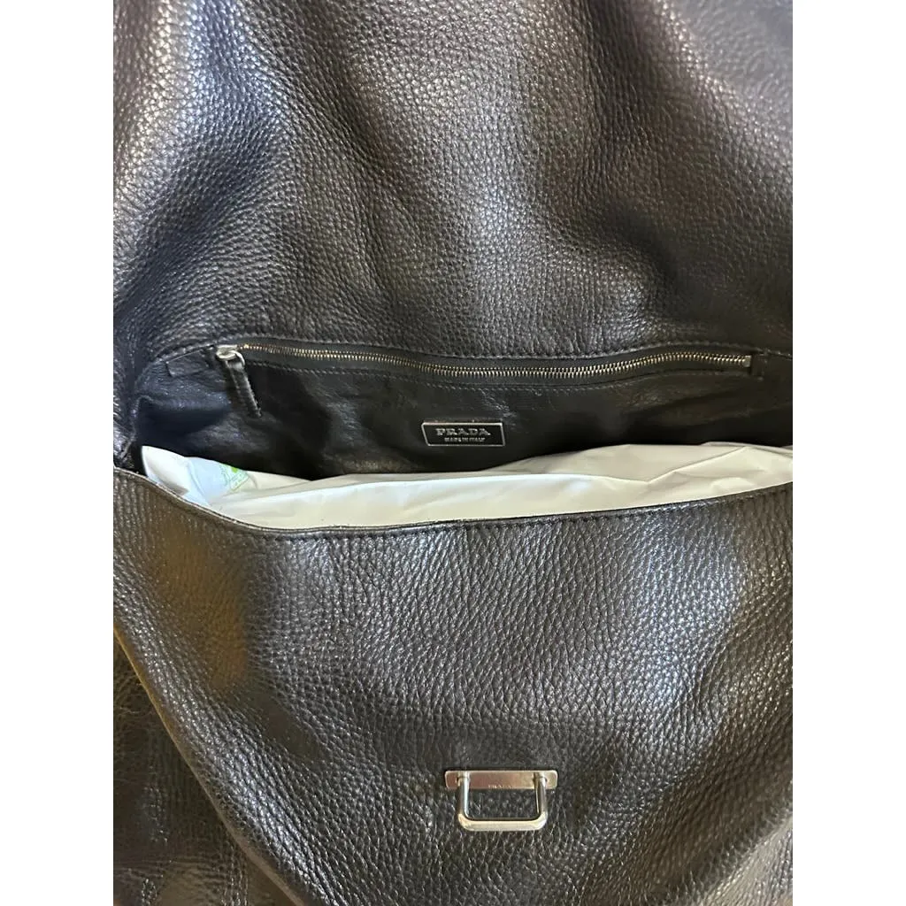 Vintage Prada Leather Shoulder Flap Messenger  Bag Large 2001 W/Authenticity card