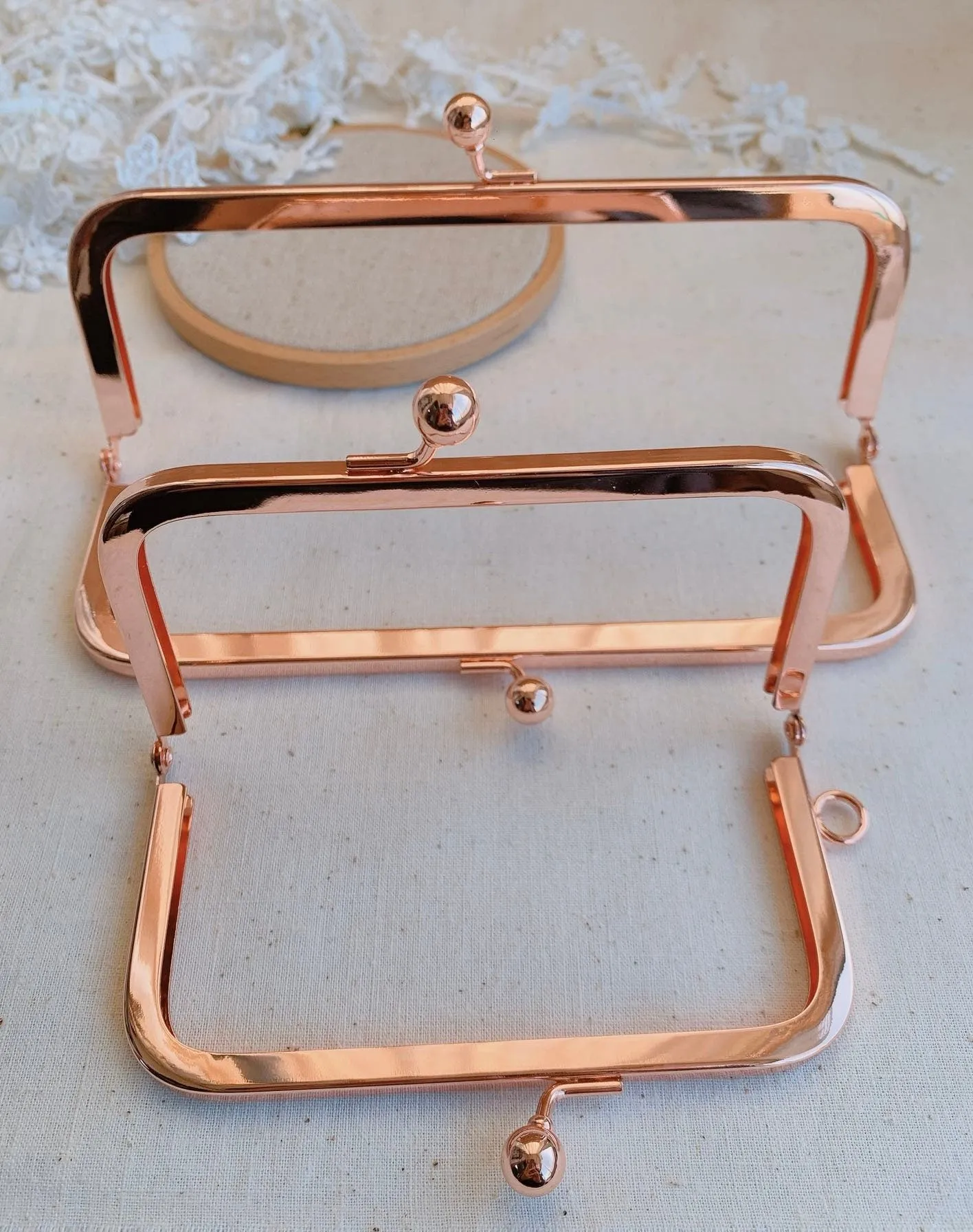 Vintage Rose Gold Bag Purse Frame Two Sizes 18cmx6.5cm /12cmx6.5cm