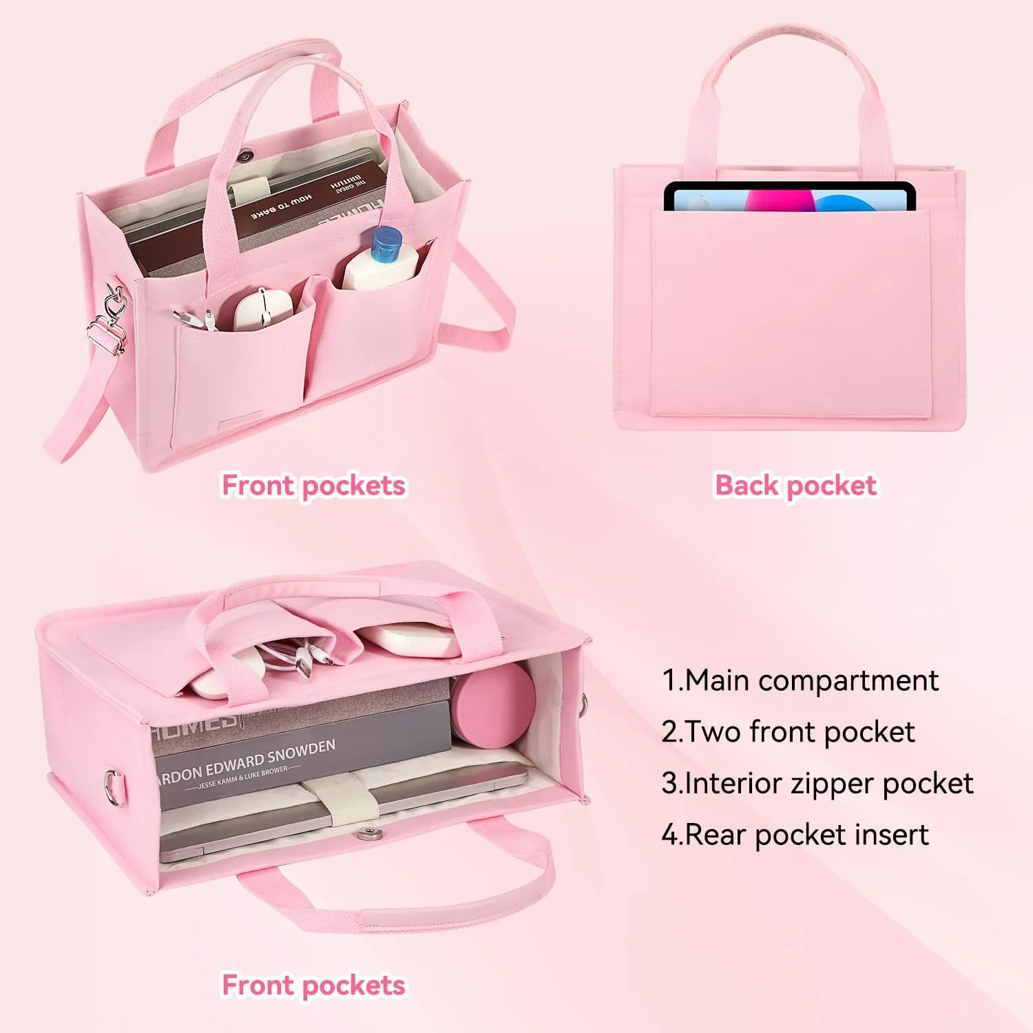 Voova Large Canvas Tote Bag for Women, Womens Laptop Work Bags Crossbody Purse Handbag Shoulder Travel Messenger Totes