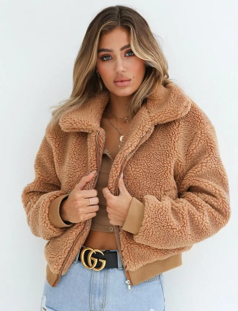 Warm Teddy Bear Fleece Zip Up Jacket Oversized Outdoor Coat