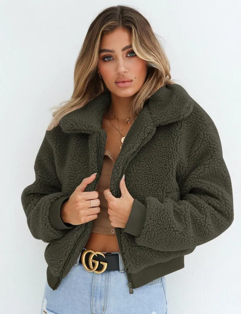 Warm Teddy Bear Fleece Zip Up Jacket Oversized Outdoor Coat