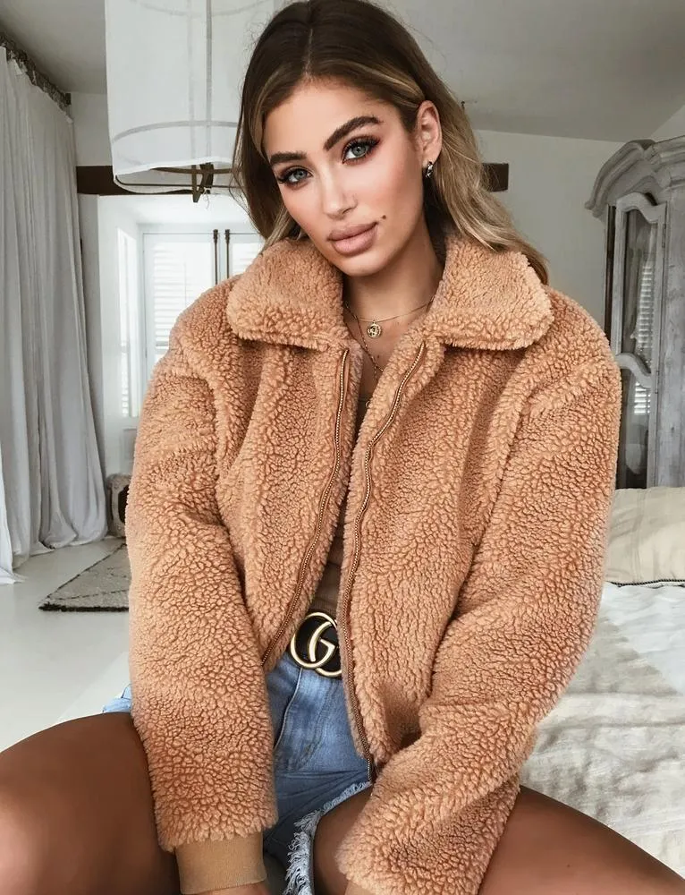 Warm Teddy Bear Fleece Zip Up Jacket Oversized Outdoor Coat