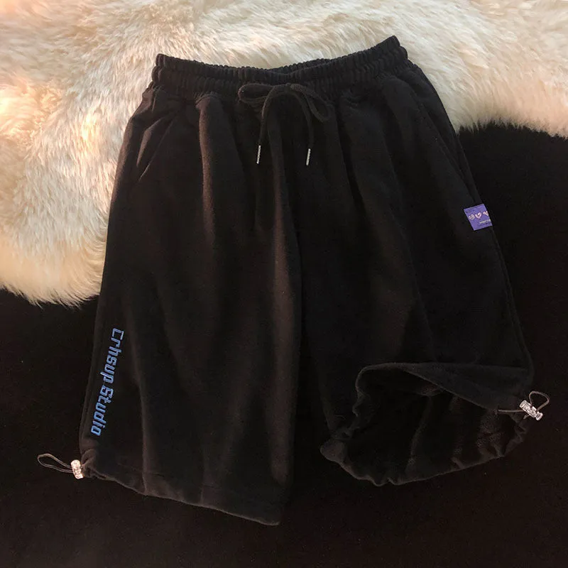White Drawstring Loose Casual Gym Shorts Men Korean Trendy Summer Bermuda Women Outdoor Bermuda Shorts