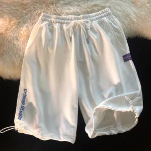 White Drawstring Loose Casual Gym Shorts Men Korean Trendy Summer Bermuda Women Outdoor Bermuda Shorts