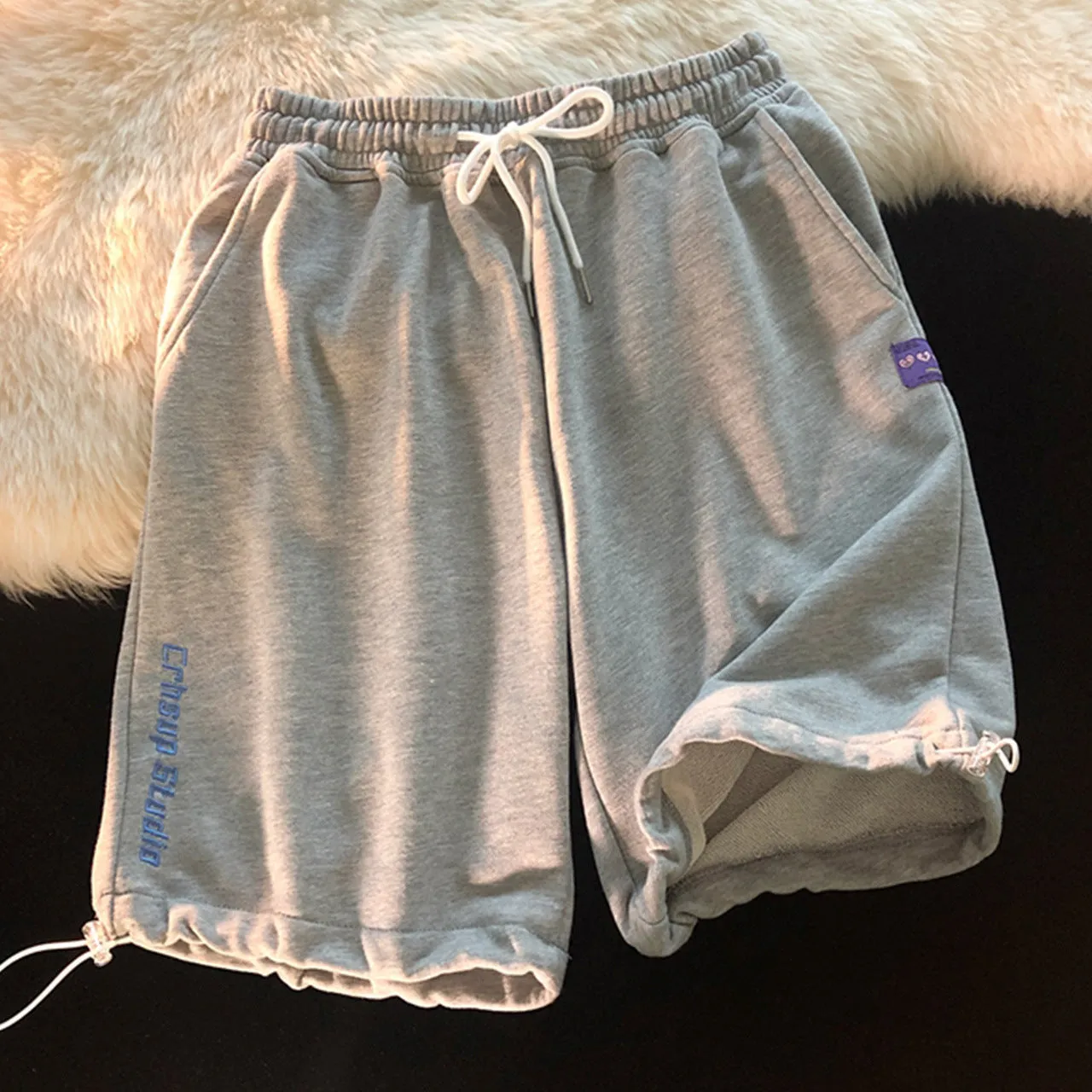 White Drawstring Loose Casual Gym Shorts Men Korean Trendy Summer Bermuda Women Outdoor Bermuda Shorts