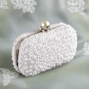 White with Silver Pearl Clutch Bag