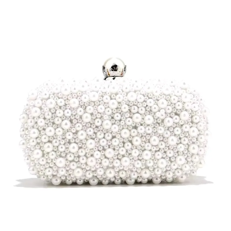 White with Silver Pearl Clutch Bag
