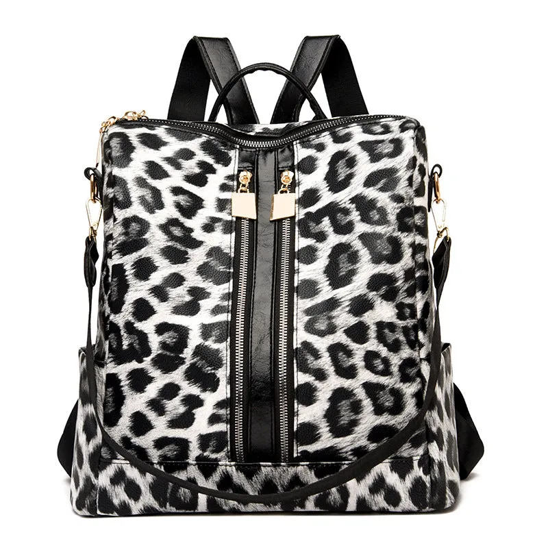 Wholesale Cow Pattern PU Retro Large Capacity Travel Backpack