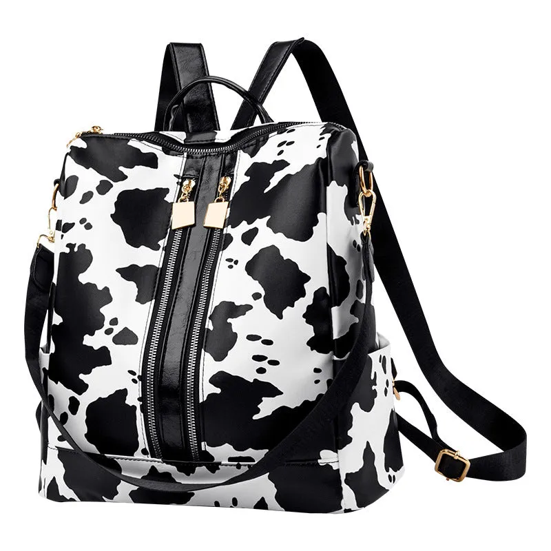 Wholesale Cow Pattern PU Retro Large Capacity Travel Backpack