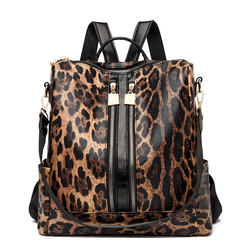 Wholesale Cow Pattern PU Retro Large Capacity Travel Backpack