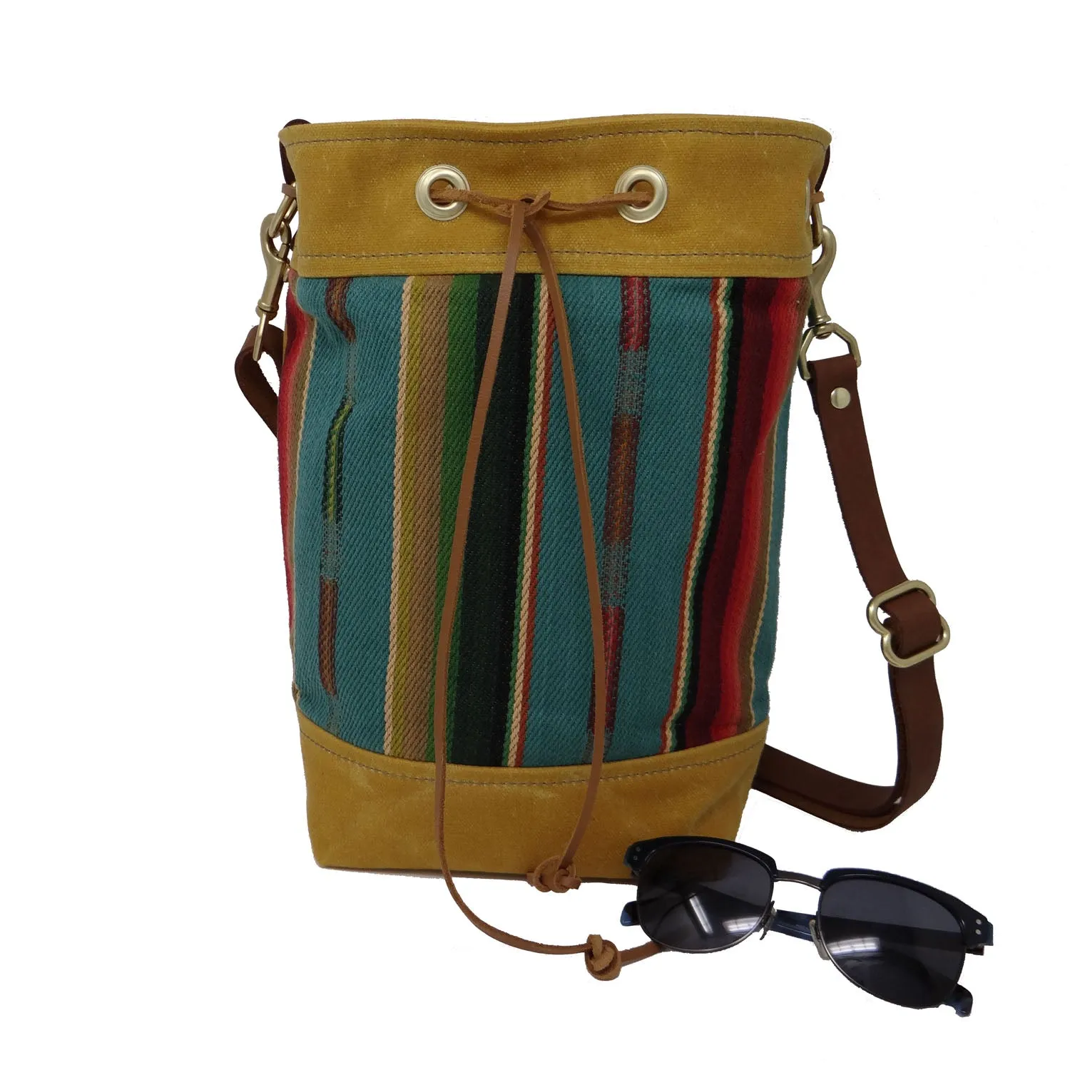 Wildwood Waxed Canvas Bucket Bag - Yellow and Turquoise