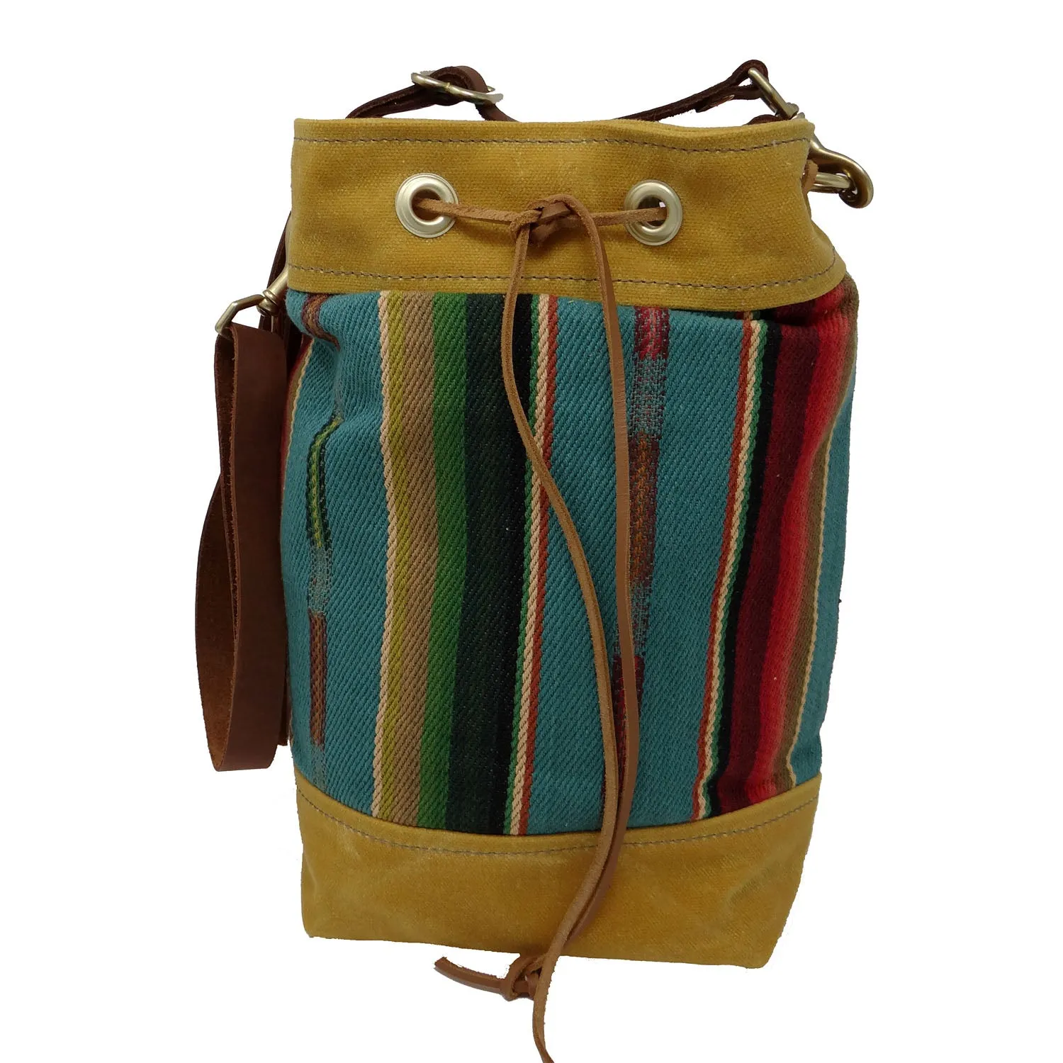 Wildwood Waxed Canvas Bucket Bag - Yellow and Turquoise