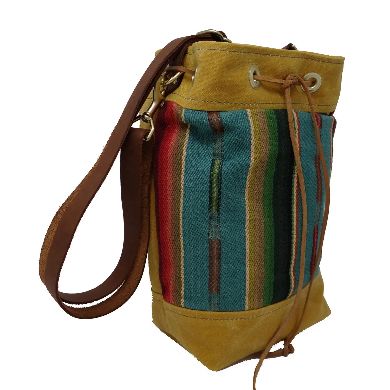 Wildwood Waxed Canvas Bucket Bag - Yellow and Turquoise