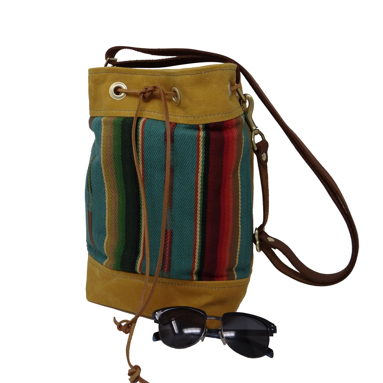 Wildwood Waxed Canvas Bucket Bag - Yellow and Turquoise