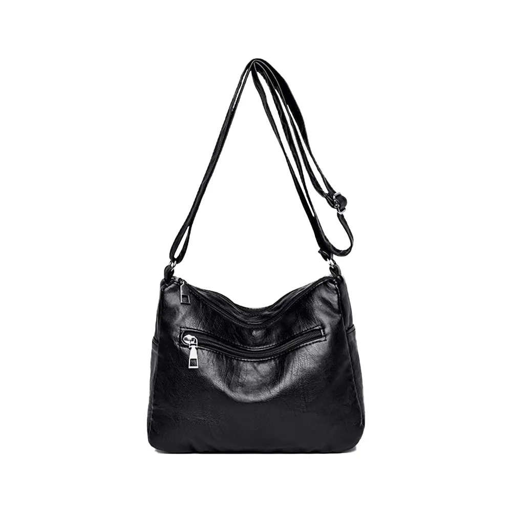 Women Multi Pocket Crossbody Bag Ladies Shoulder Bag PU Leather Mommy Bag Black