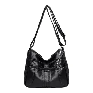 Women Multi Pocket Crossbody Bag Ladies Shoulder Bag PU Leather Mommy Bag Black
