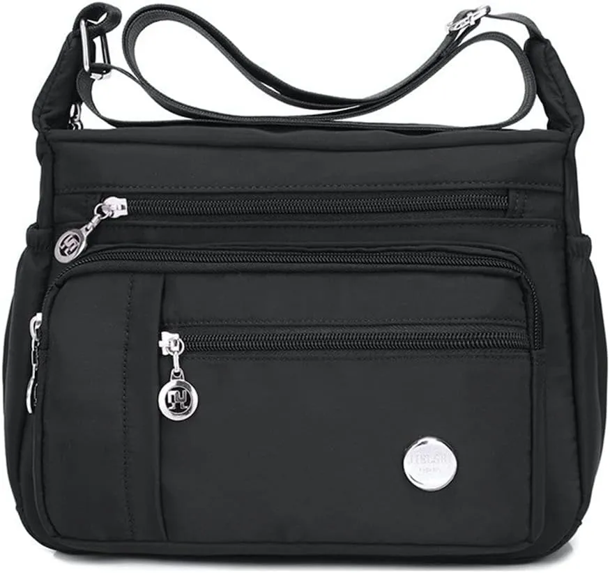 Women Multi Pocket Crossbody Bags Casual Waterproof Nylon Shoulder Handbags Black Small