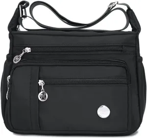 Women Multi Pocket Crossbody Bags Casual Waterproof Nylon Shoulder Handbags Black Small