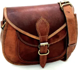 Women Vintage Leather Crossbody Shoulder Bag Satchel ladies Purse Saddle Bag Crossover Bags for Women Travel