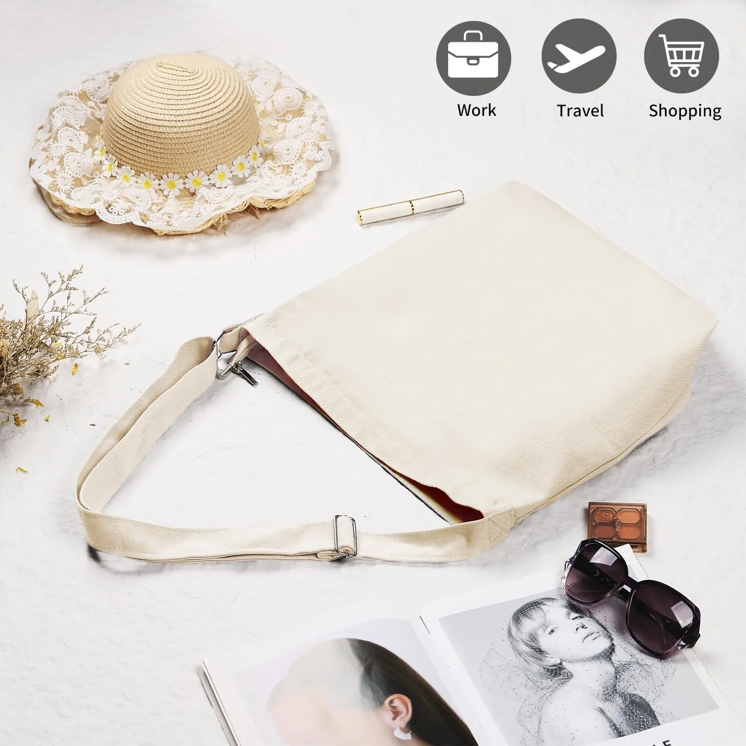 Women's blank large Size Canvas Crossbody Tote Handbags Shoulder Bag