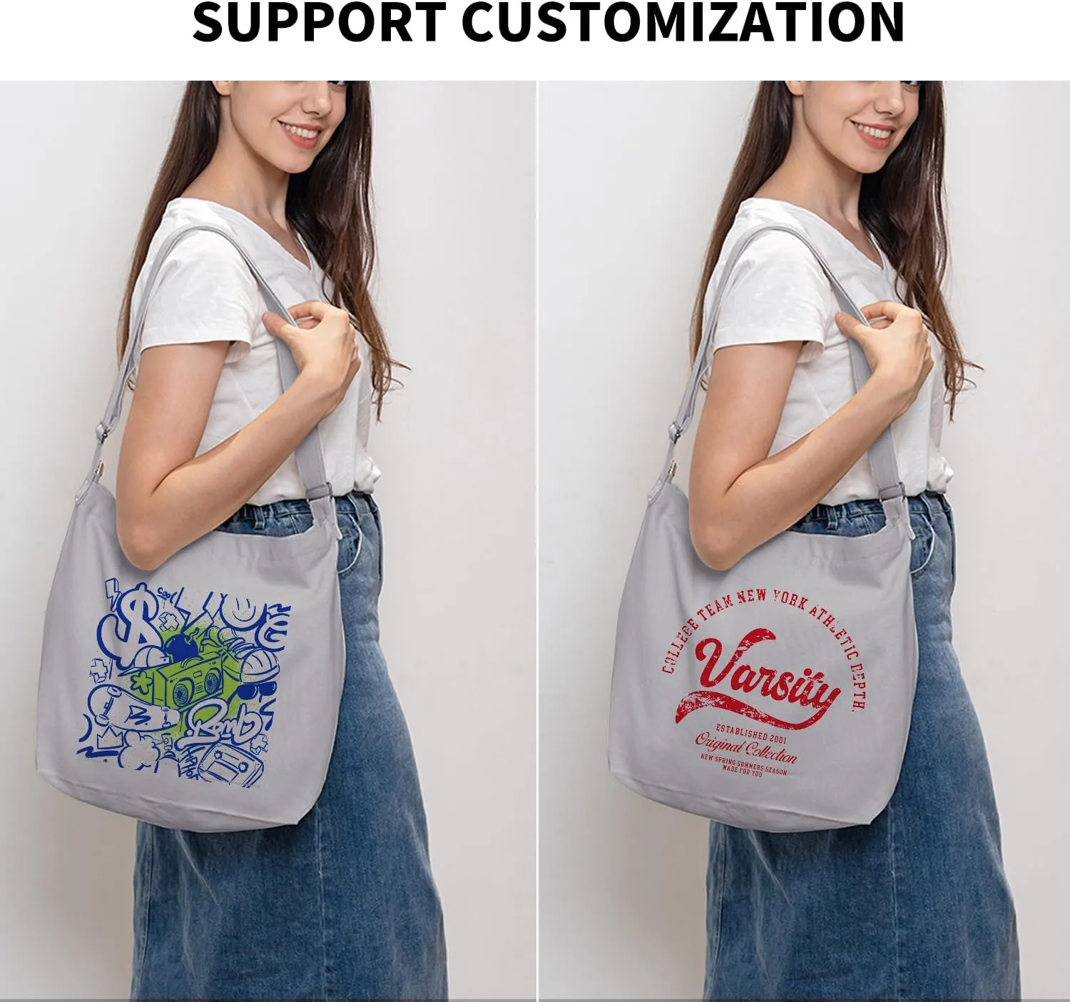 Women's blank large Size Canvas Crossbody Tote Handbags Shoulder Bag