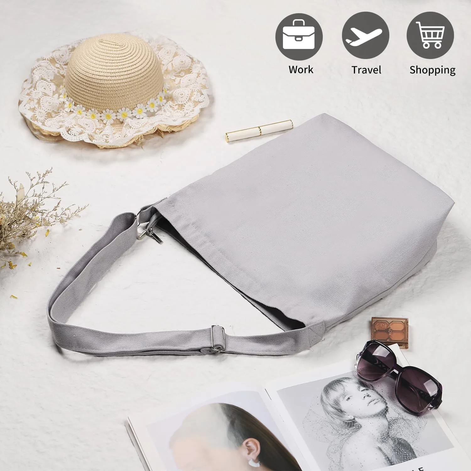 Women's blank large Size Canvas Crossbody Tote Handbags Shoulder Bag