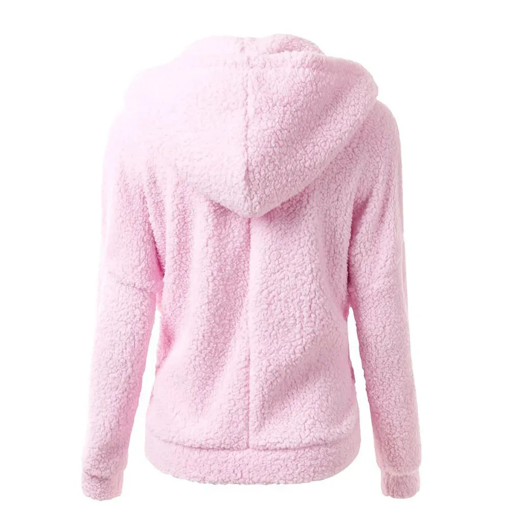 Women's Elegant Warm Hoodie with Teddy Bear Faux Fur and Zip Fastening | Ideal for Autumn/Winter