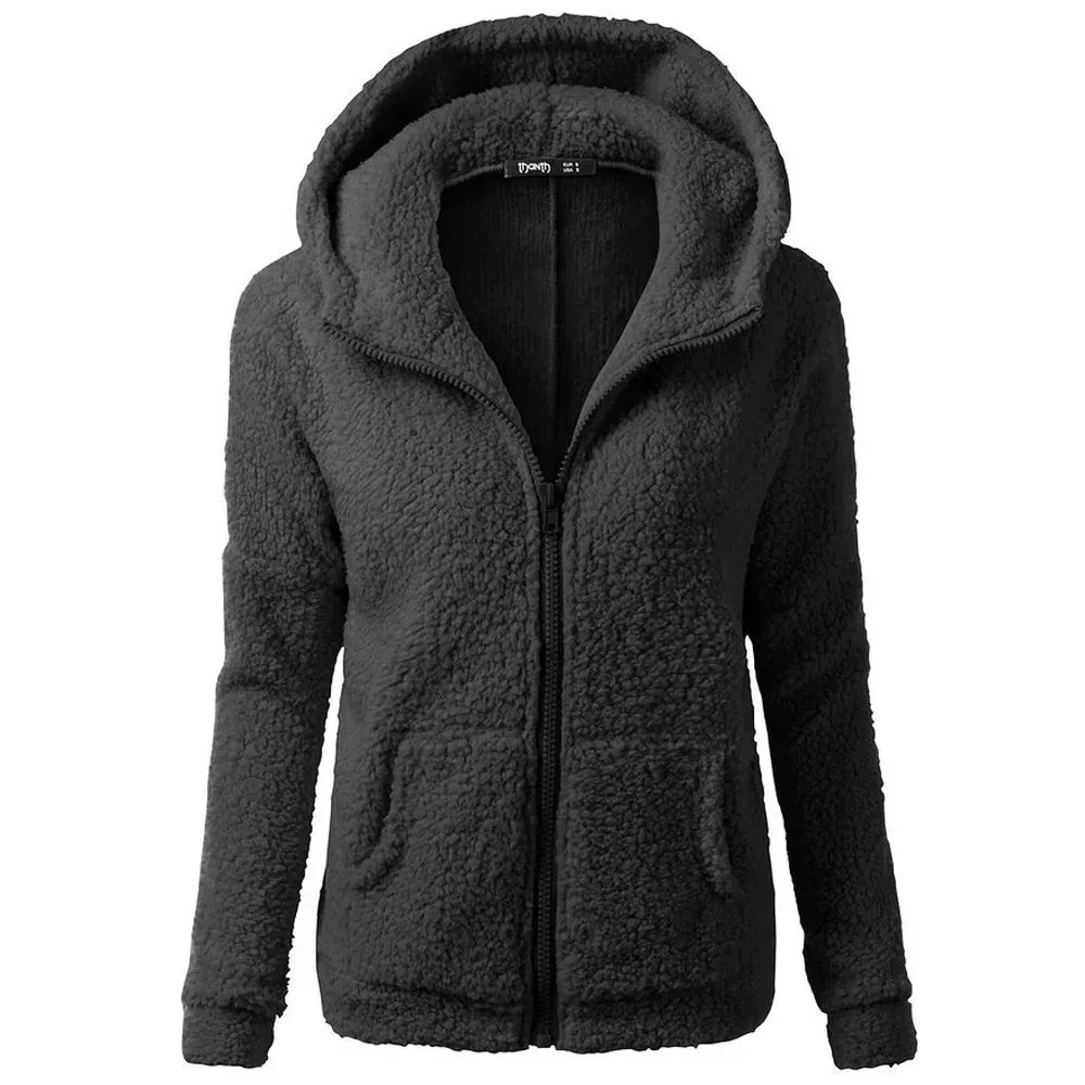 Women's Elegant Warm Hoodie with Teddy Bear Faux Fur and Zip Fastening | Ideal for Autumn/Winter
