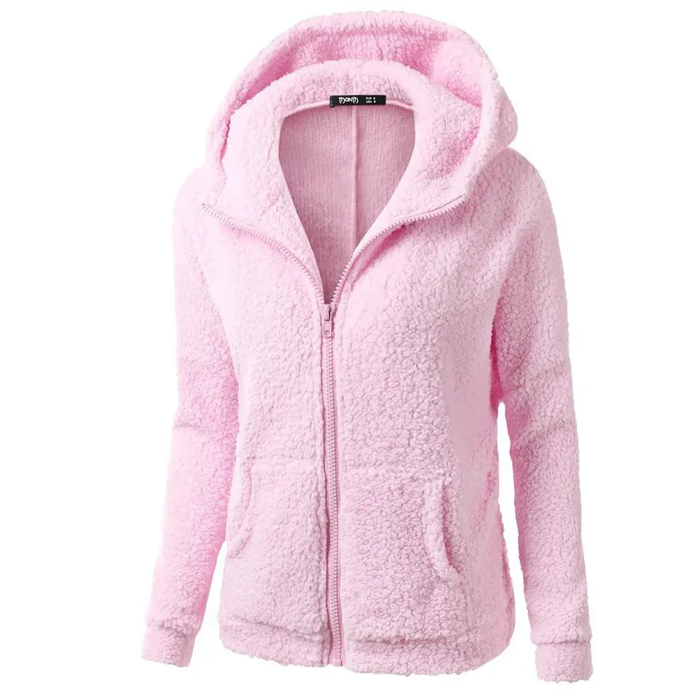 Women's Elegant Warm Hoodie with Teddy Bear Faux Fur and Zip Fastening | Ideal for Autumn/Winter
