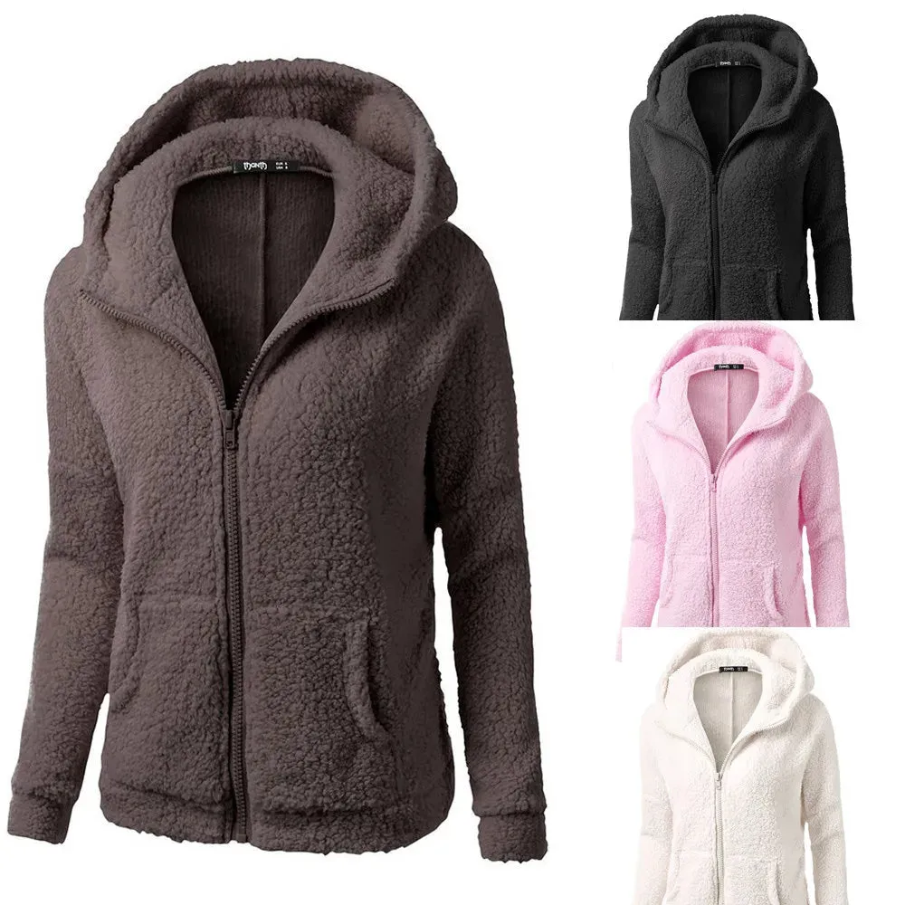 Women's Elegant Warm Hoodie with Teddy Bear Faux Fur and Zip Fastening | Ideal for Autumn/Winter