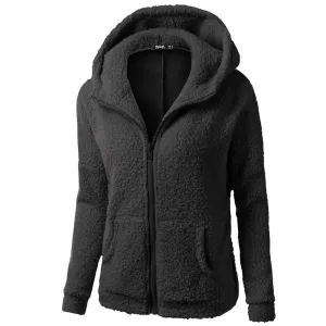 Women's Elegant Warm Hoodie with Teddy Bear Faux Fur and Zip Fastening | Ideal for Autumn/Winter