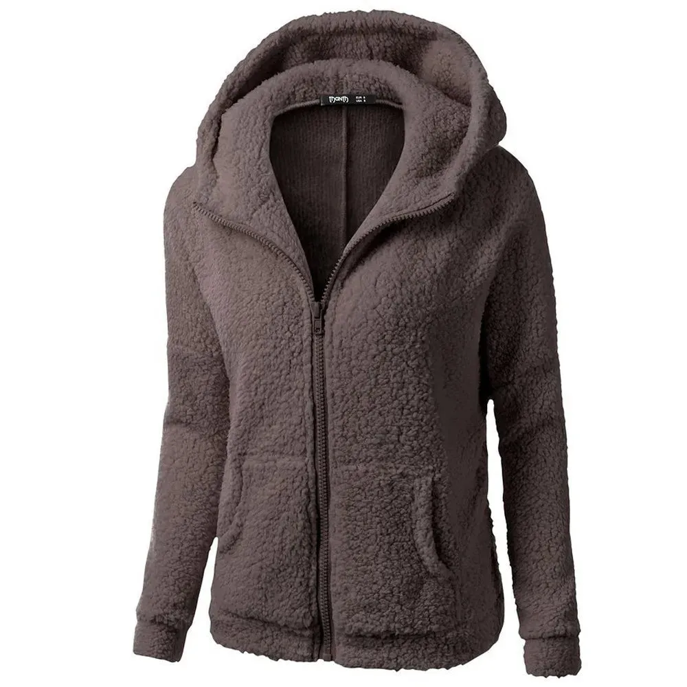 Women's Elegant Warm Hoodie with Teddy Bear Faux Fur and Zip Fastening | Ideal for Autumn/Winter