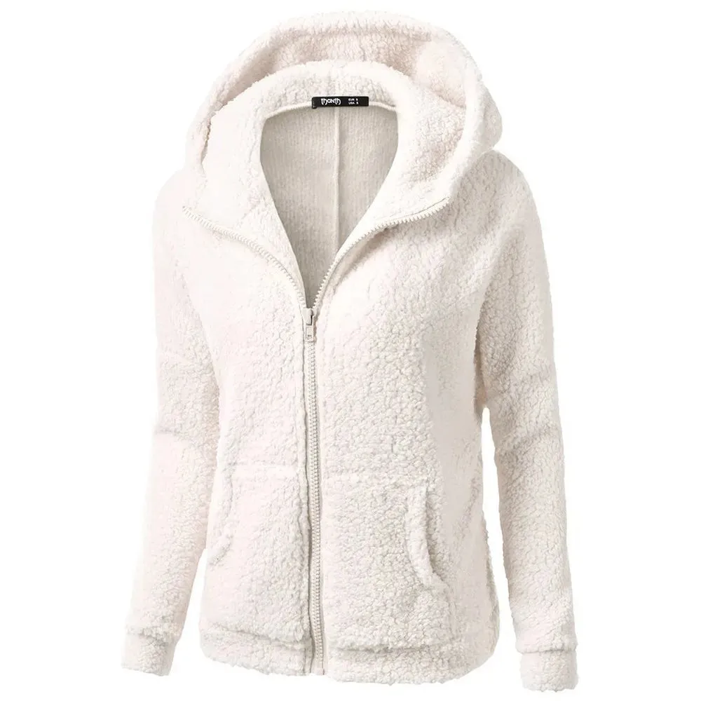 Women's Elegant Warm Hoodie with Teddy Bear Faux Fur and Zip Fastening | Ideal for Autumn/Winter