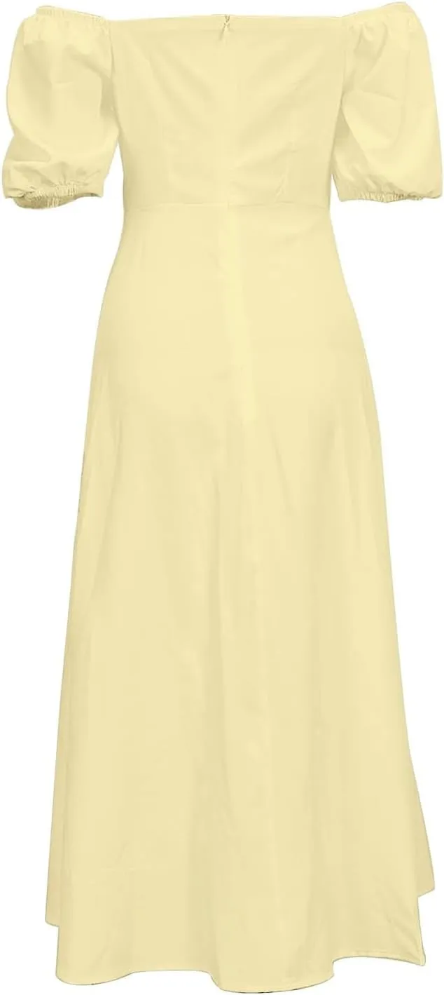 Women's French Off Shoulder Long Skirt with Floral Slit Flowing A Line Casual Beach Long Skirt Girl 7