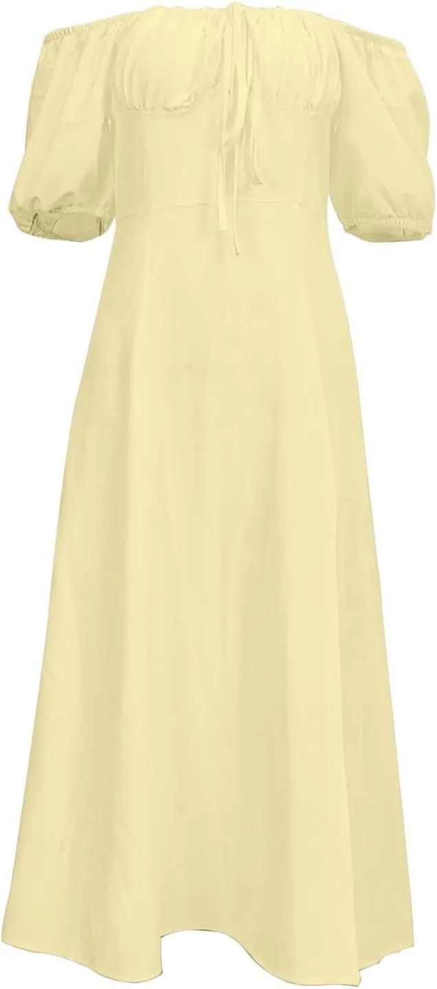 Women's French Off Shoulder Long Skirt with Floral Slit Flowing A Line Casual Beach Long Skirt Girl 7