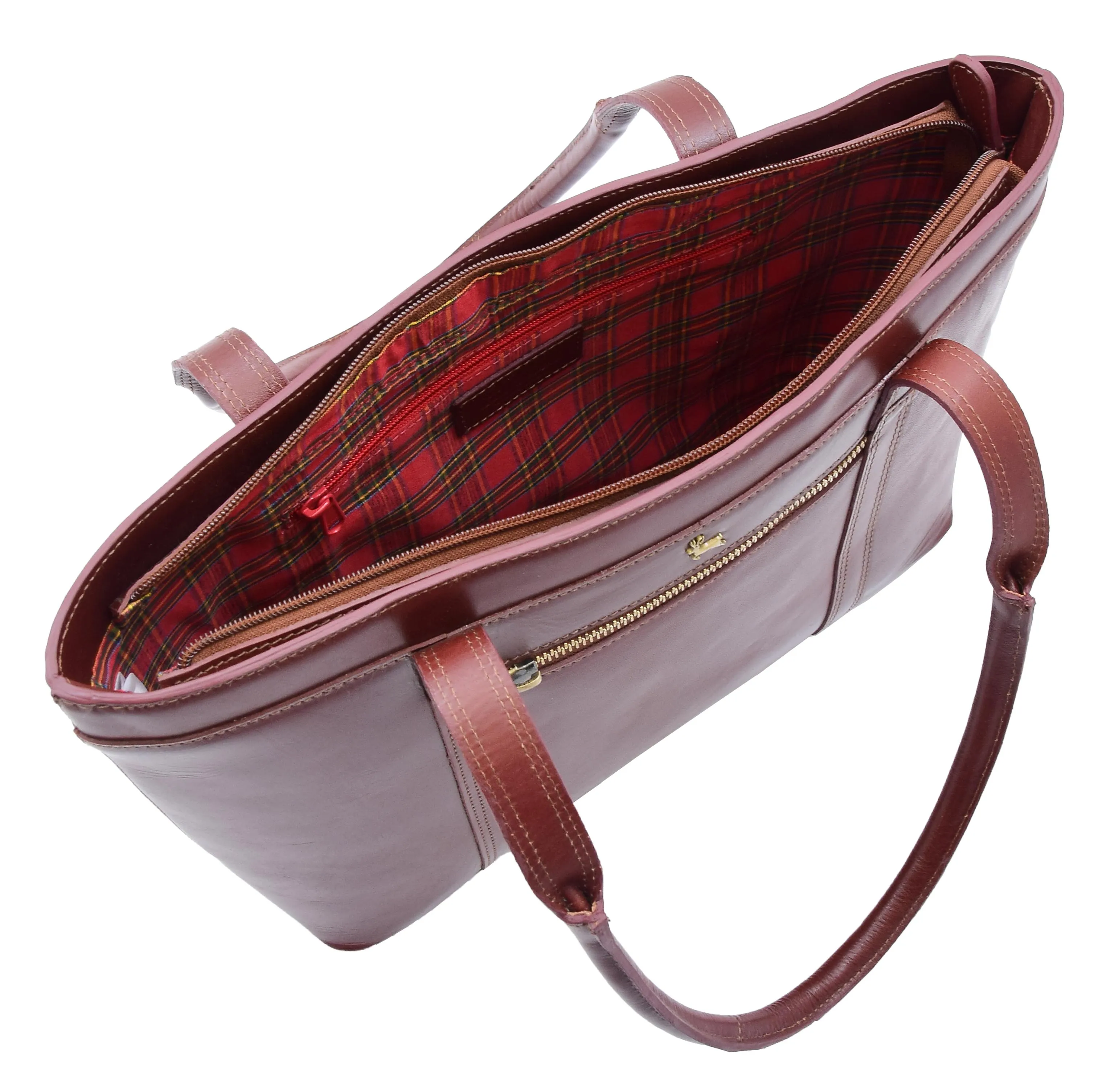 Womens Genuine Cowhide Leather Shoulder Bag Large Shopper Handbag Mazie Chestnut
