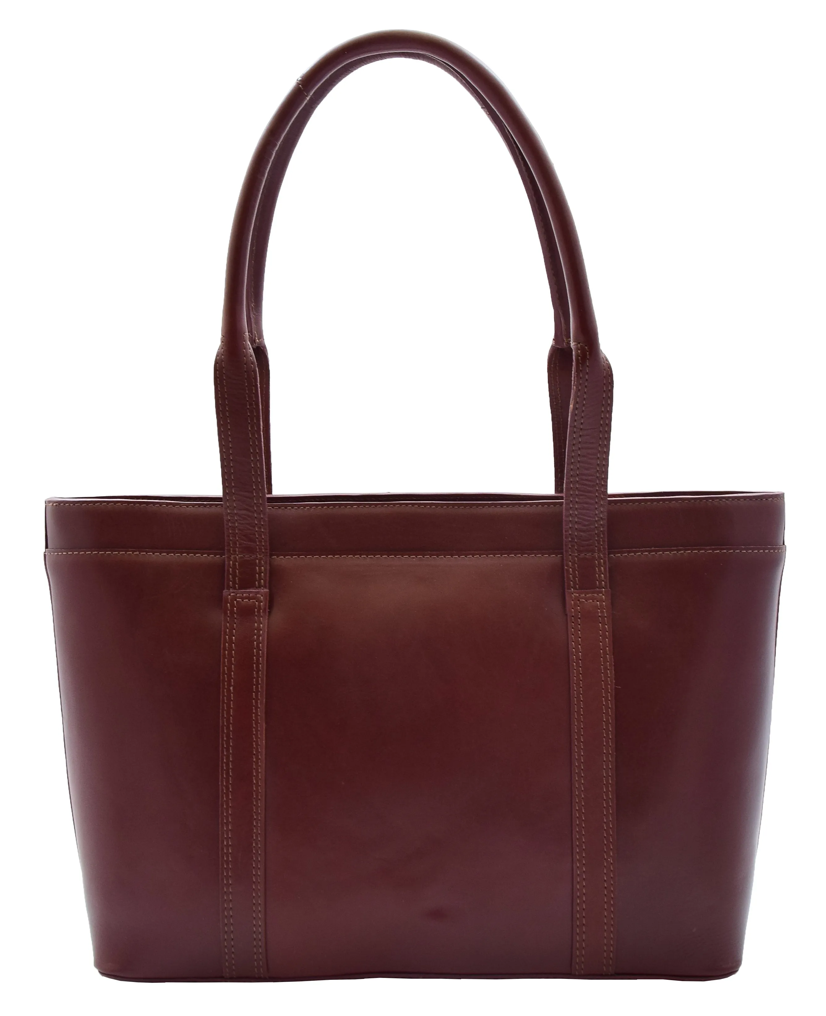 Womens Genuine Cowhide Leather Shoulder Bag Large Shopper Handbag Mazie Chestnut