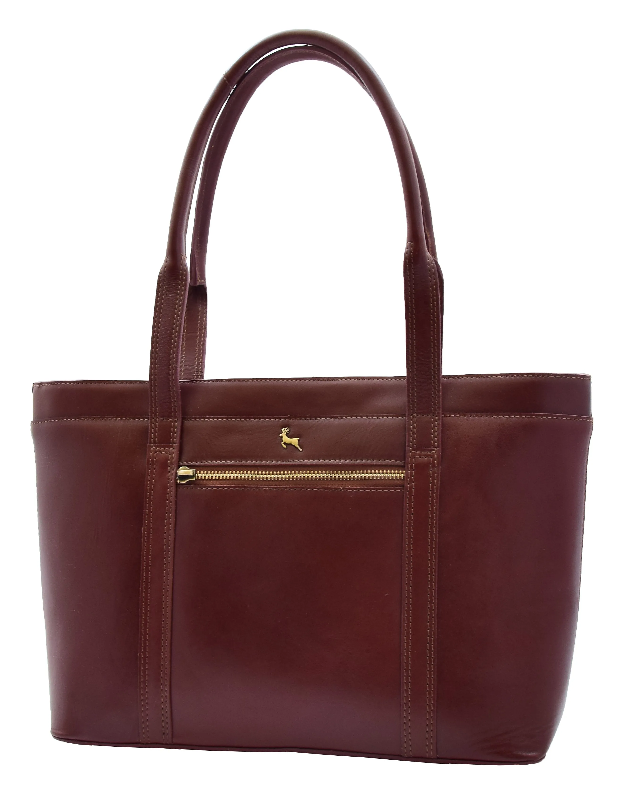 Womens Genuine Cowhide Leather Shoulder Bag Large Shopper Handbag Mazie Chestnut
